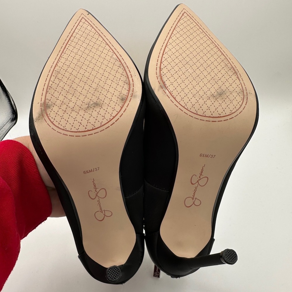 JESSICA SIMPSON Samiyah Jewel Ankle Strap Point Toe Pumps Black Matte Satin 6.5 - Picture 16 of 16